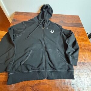True‎ Religion Hoodie Mens XL Black Full Zip Buddha Logo Graphic Fleece
